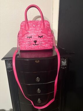 Betsey Johnson Hot Pink Luv Jetset Cat Crossbody Satchel